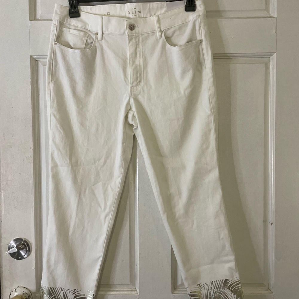 WHBM Slim Ankle with gold detail at cuff size 12